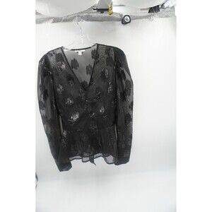 Bar III Black Sheer Metallic Burnout Floral Wrap V-Neck Waist Top Blouse Size M